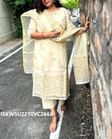 Gold Hand Block Printed Kota Doriya Kurti With Cotton Pant And Dupatta-ISKWSU2210VC2668