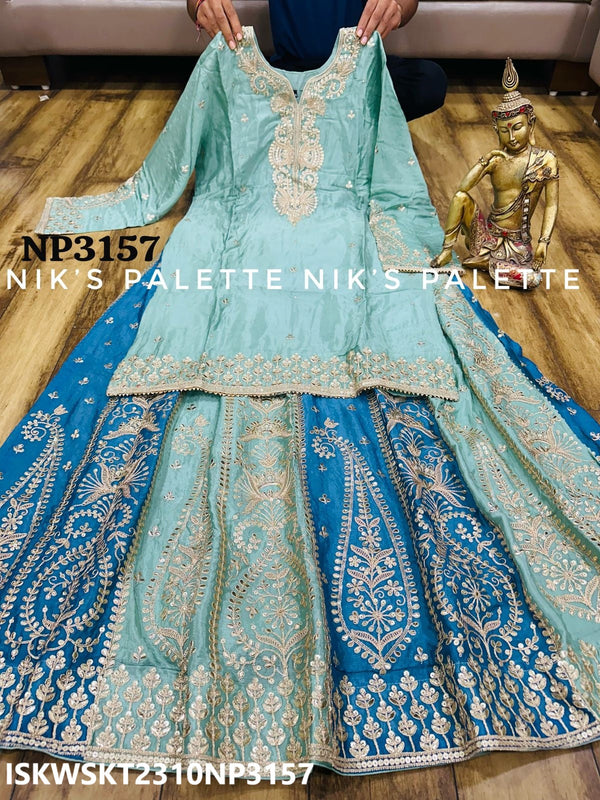 Embroidered Chinon Silk Kurti With Skirt And Silk Dupatta-ISKWSKT2310NP3157