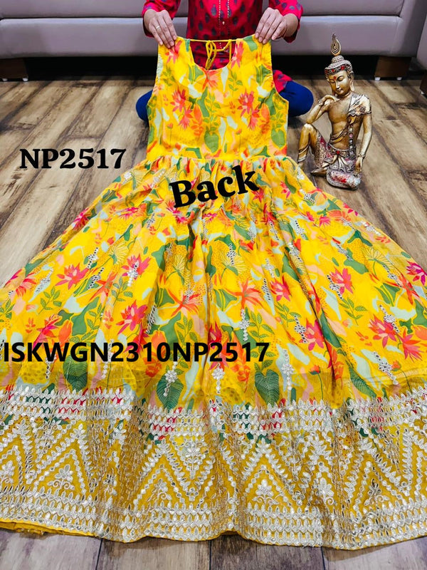 Digital Printed Organza Silk Gown With Organza Dupatta-ISKWGN2310NP2517