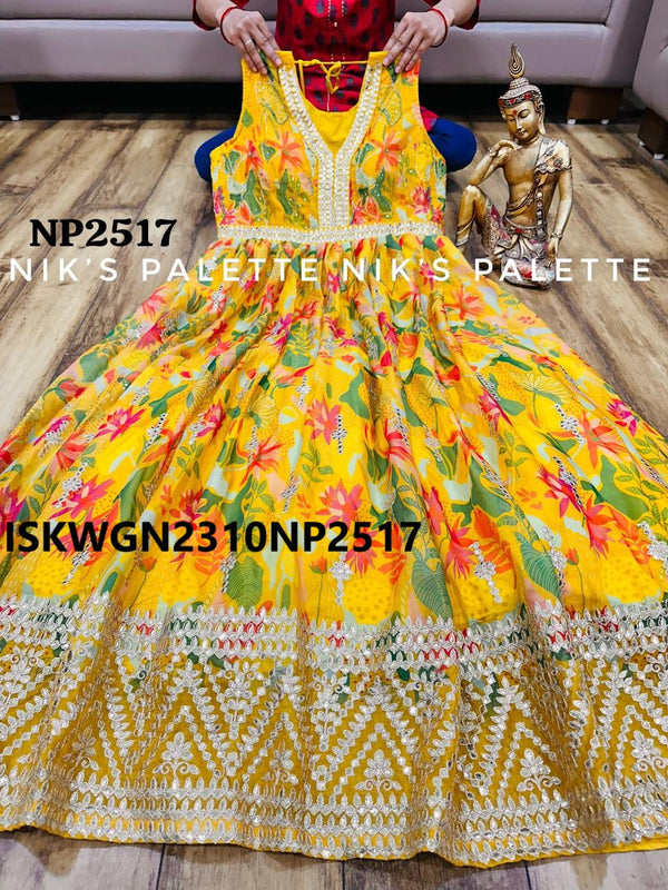 Digital Printed Organza Silk Gown With Organza Dupatta-ISKWGN2310NP2517