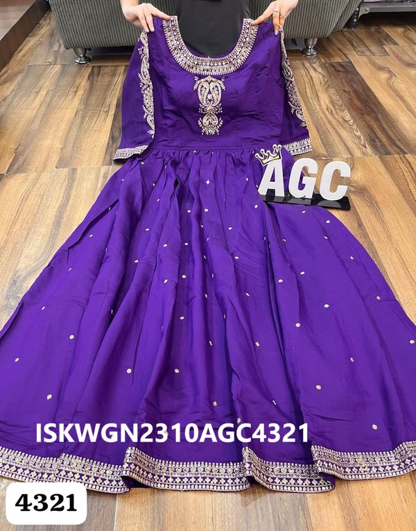 Embroidered Silk Gown With Zari Weaved Dupatta-ISKWGN2310AGC4321