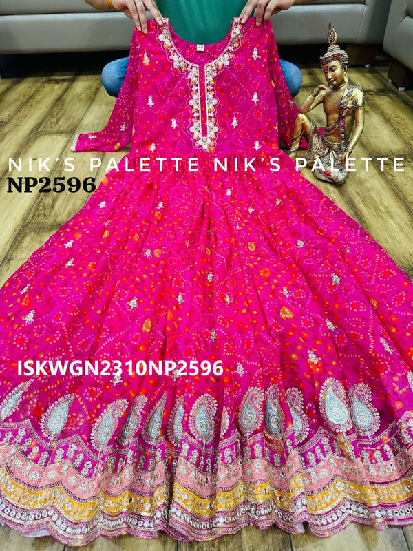 Bandhani Printed Georgette Gown With Net Dupatta-ISKWGN2310NP2596