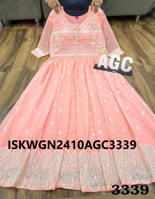 Embroidered Georgette Gown With Dupatta-ISKWGN2410AGC3339