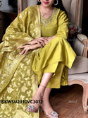 Embroidered Silk Kurti With Pant And Jacquard Banarasi Silk Dupatta-ISKWSU2310VC3012