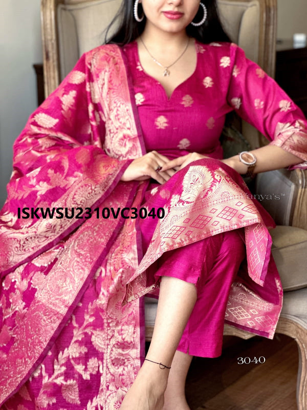 Banarasi Silk Kurti With Silk Pant And Jacquard Dupatta-ISKWSU2310VC3040