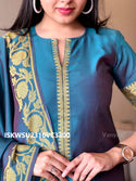 Banarasi Silk Kurti With Silk Pant And Jacquard Dupatta-ISKWSU2310VC3300