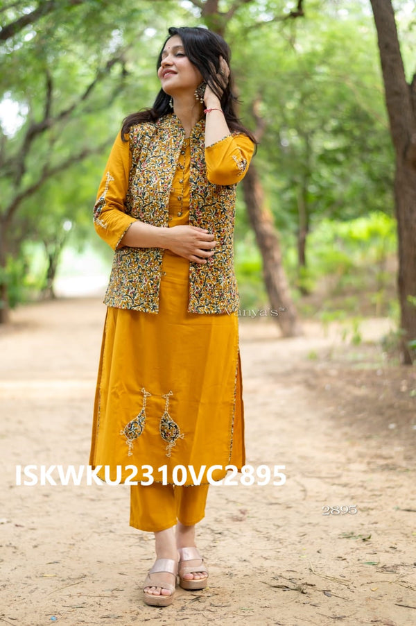 Cotton Kurti With Pant And Printed Quilted Jacket-ISKWKU2310VC2895