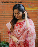 Hand Block Printed Cotton Anarkali Kurti With Pant And Kota Doriya Dupatta-ISKWSU2810PPC/D1652