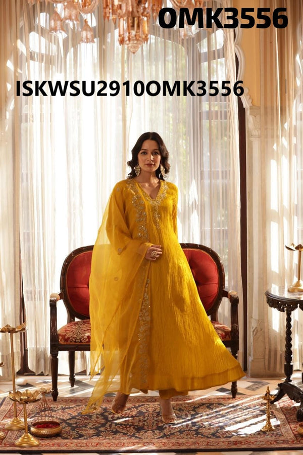 Embroidered Shimmer Anarkali Kurti With Shantoon Pant And Organza Dupatta-ISKWSU2910OMK3556