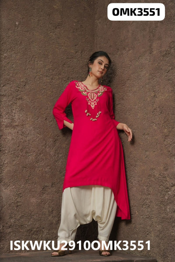 Embroidered Rayon Kurti With Dhoti Pant-ISKWKU2910OMK3551