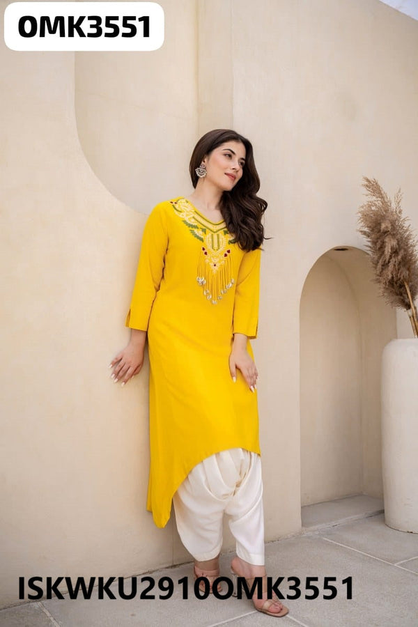 Embroidered Rayon Kurti With Dhoti Pant-ISKWKU2910OMK3551