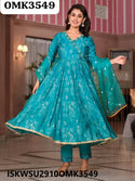 Printed Maslin Anarkali Kurti With Shantoon Pant And Embroidered Dupatta-ISKWSU2910OMK3549