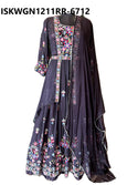 Embroidered Georgette Gown With Shrug And Dupatta-ISKWGN1211RR-6712