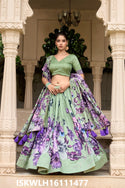 Floral Printed Tussar Silk Lehenga With Blouse And Dupatta-ISKWLH16111477