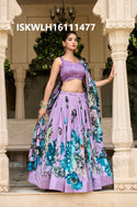 Floral Printed Tussar Silk Lehenga With Blouse And Dupatta-ISKWLH16111477