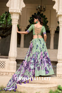 Floral Printed Tussar Silk Lehenga With Blouse And Dupatta-ISKWLH16111477