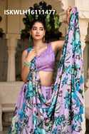 Floral Printed Tussar Silk Lehenga With Blouse And Dupatta-ISKWLH16111477