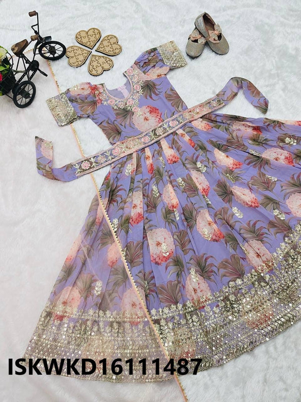 Kid's Digital Printed Georgette Gown With Net Dupatta-ISKWKD16111487