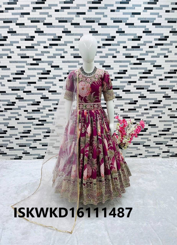 Kid's Digital Printed Georgette Gown With Net Dupatta-ISKWKD16111487