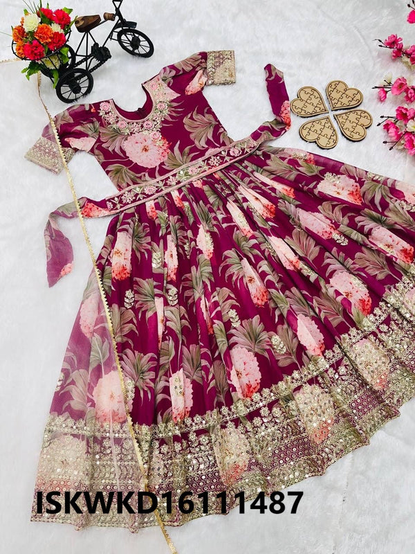 Kid's Digital Printed Georgette Gown With Net Dupatta-ISKWKD16111487