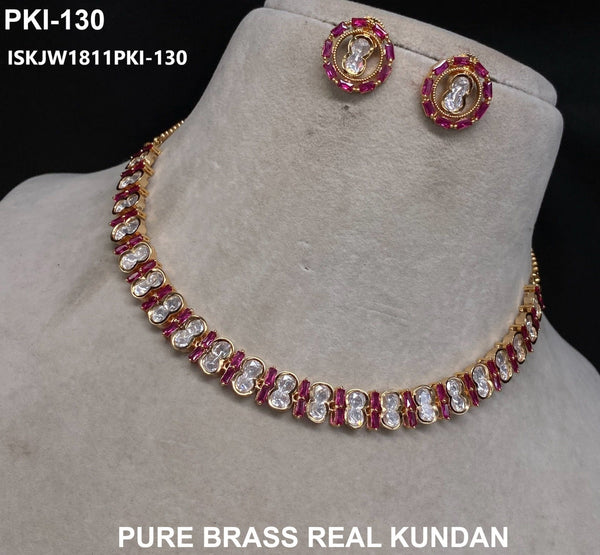 Pure Brass Real Kundan Necklace Set-ISKJW1811PKI-130