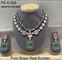 Pure Brass Real Kundan Necklace Set-ISKJW1811PK-S209