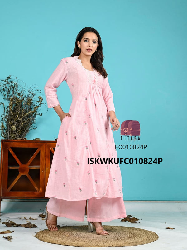 Embroidered Cotton Kurti With Palazzo-ISKWKUFC010824P