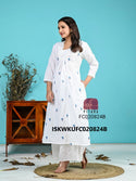 Embroidered Cotton Kurti With Schiffli Palazzo-ISKWKUFC020824B