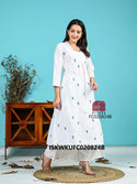 Embroidered Cotton Kurti With Schiffli Palazzo-ISKWKUFC020824B