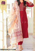 Ajrakh Cotton Kurti With Pant And Printed Dupatta -ISKWSUFC211124R/FC201124B