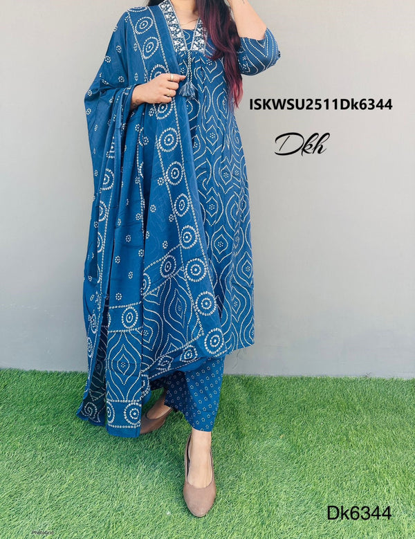 Printed Cotton Kurti With Pant And Dupatta-ISKWSU2511Dk6344