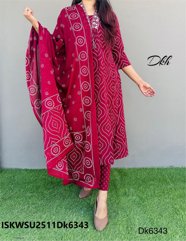 Printed Cotton Kurti With Pant And Dupatta-ISKWSU2511Dk6343