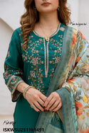 Modal Maslin Kurti With Pant And Digital Printed Brocade Dupatta-ISKWSU2511k1491