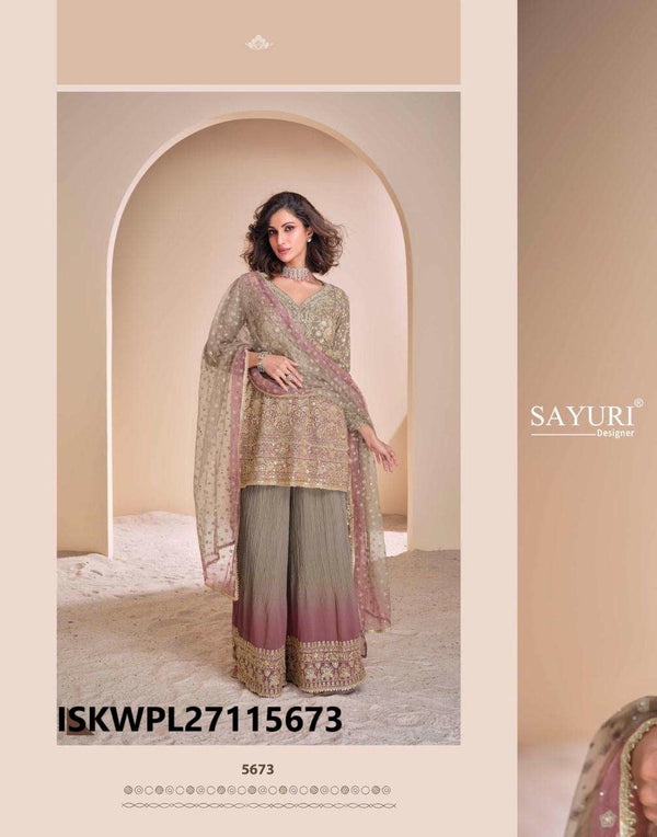 Embroidered Georgette Kurti With Palazzo And Dupatta-ISKWPL27115673