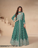 Embroidered Chinon Silk Front Slit Kurti With Palazzo And Dupatta-ISKWPL271110136/137/138/139