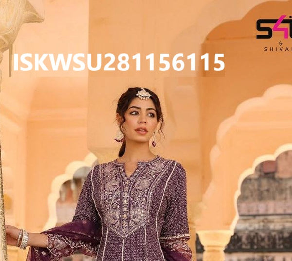 Embroidered Cotton Anarkali Kurti With Pant And Dupatta-ISKWSU281156114/56115