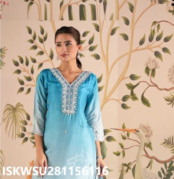 Ombre Silk Kurti With Pant And Printed Dupatta-ISKWSU281156116