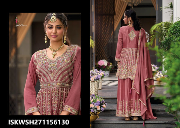 Embroidered Chinon Peplum Kurti With Sharara And Dupatta-ISKWSH271156130