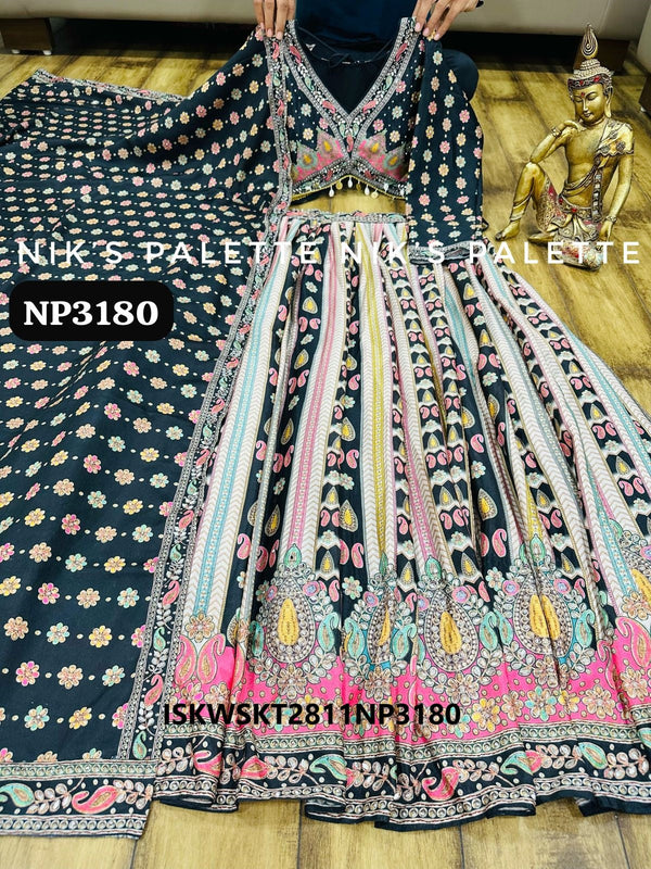 Digital Printed Crepe Silk Kurti With Skirt And Dupatta-ISKWSKT2811NP3180