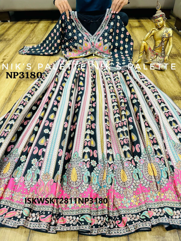 Digital Printed Crepe Silk Kurti With Skirt And Dupatta-ISKWSKT2811NP3180