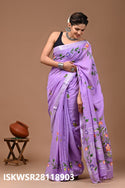 Hand Block Printed Linen Saree With Blouse-ISKWSR28118903