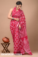 Hand Block Printed Linen Saree With Blouse-ISKWSR28118903