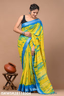 Hand Block Printed Linen Saree With Blouse-ISKWSR28118904