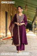 Emboidered Viscose Crepe Kurti With Pant And Crepe Dupatta-ISKWSU2911OMK2692