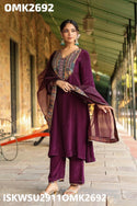 Emboidered Viscose Crepe Kurti With Pant And Crepe Dupatta-ISKWSU2911OMK2692