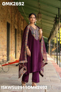 Emboidered Viscose Crepe Kurti With Pant And Crepe Dupatta-ISKWSU2911OMK2692