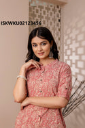 Printed Cotton Princess Cut A-Line Kurti With Pant-ISKWKU02123456