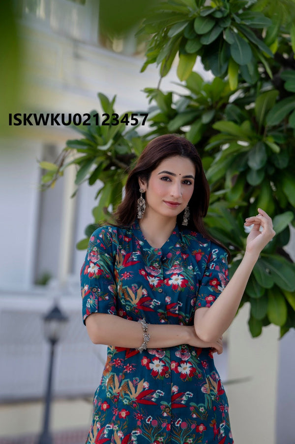 Printed Cotton Princess Cut A-Line Kurti With Pant-ISKWKU02123457