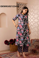 Printed Cotton Princess Cut A-Line Kurti With Pant-ISKWKU02123458