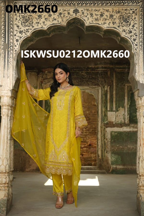 Embroidered Maslin Kurti With Pant And Dupatta-ISKWSU0212OMK2660